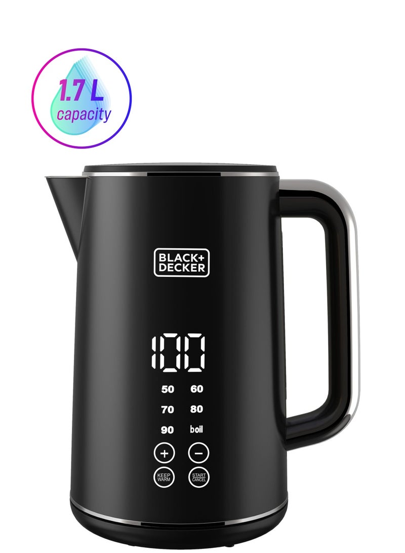 Digital Kettle, Touch Screen, Double Wall Design, 6 Preset Temps, 30-Min Keep Warm, LED Display, Auto Shut-Off, Boil-Dry Protection, Cool-Touch Exterior, 1.7 L 2200 W JCD200-B5 Black