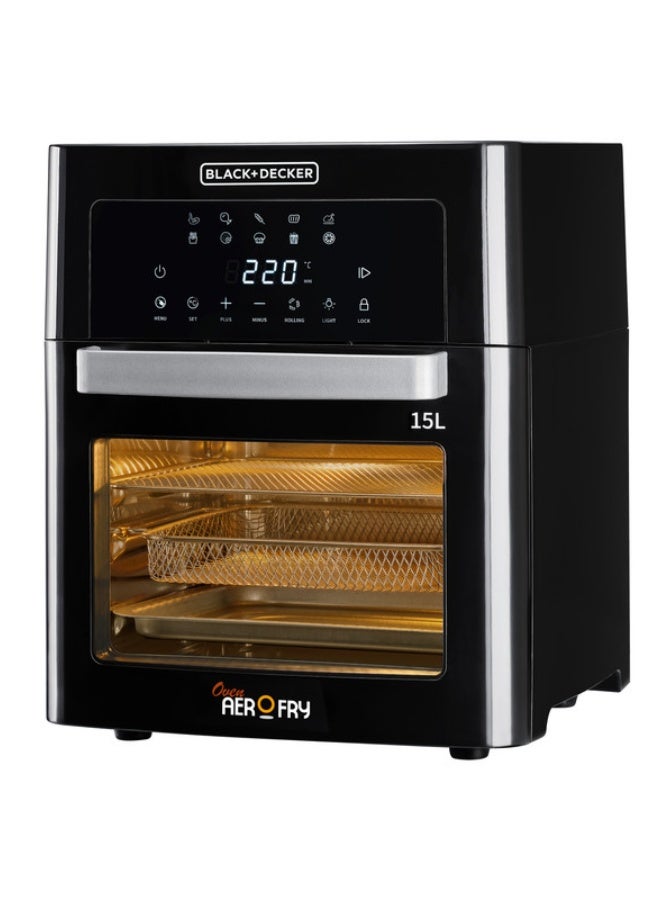 Digital Air Fryer Oven, Family-Sized Capacity, Touch Control, 10 Preset Functions, 80-220°C Adjustable Temp, Rapid Air Convection, Smoke-Free Cooking, 15 L 1700 W AOF150-B5 Black